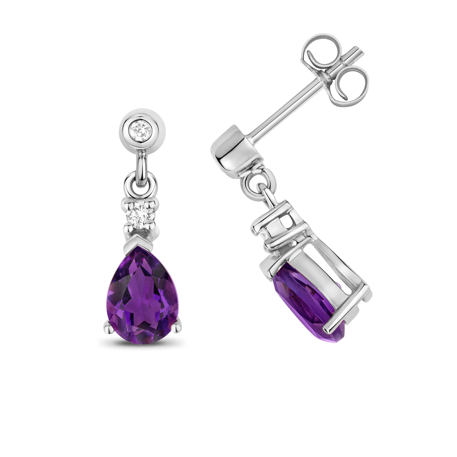 Amethyst & Diamond Pear Shape Drop Earrings (Ed245a)