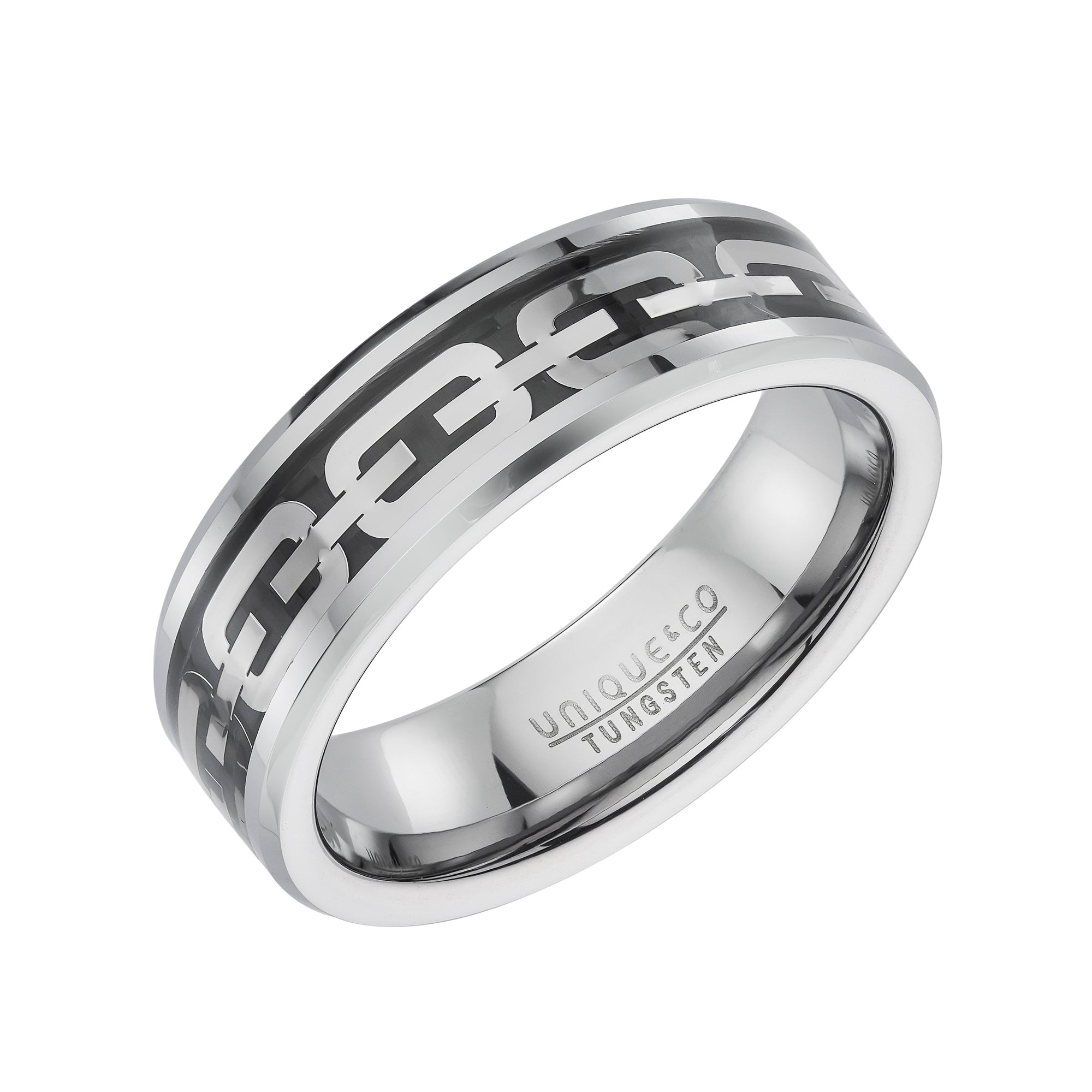 Tungsten 7mm Black & Silver IP Plating Inlay Gents Wedding Ring (Tur 199)