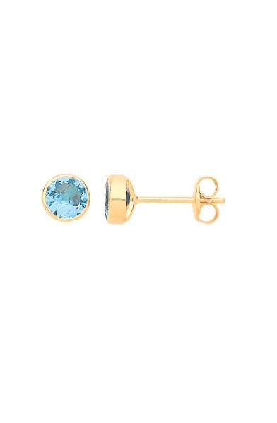 9ct Yellow Gold Blue Cubic Zirconia Stud Earrings (St0307)