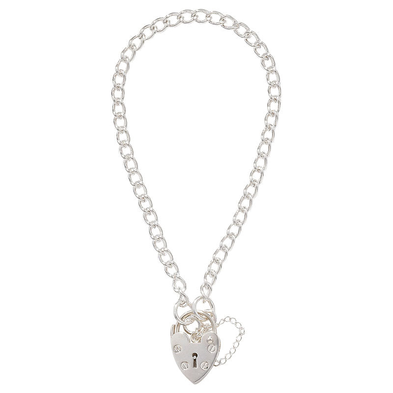 Silver Solid Heart Charm Bracelet (Sbr159a)