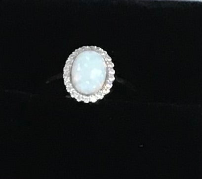 9ct Yellow Gold Synthetic Opal & Cubic Zirconia Ring (R4085)