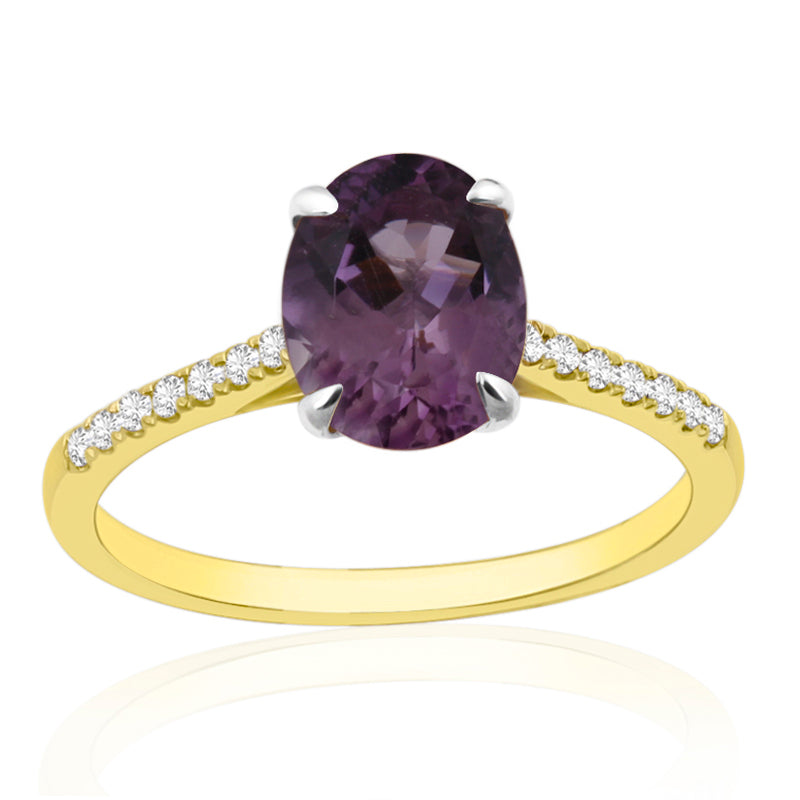 9ct Yellow Gold Amethyst & Diamond Ring (R44648am)