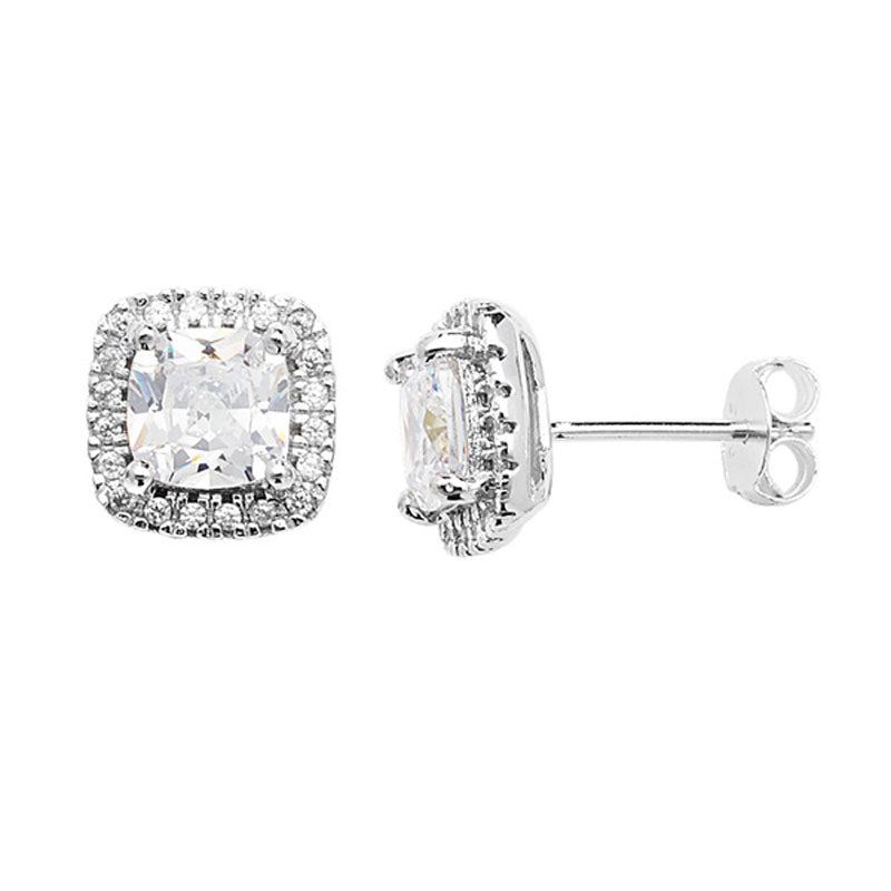 Silver Cubic Zirconia Stud Earrings (Se195b)