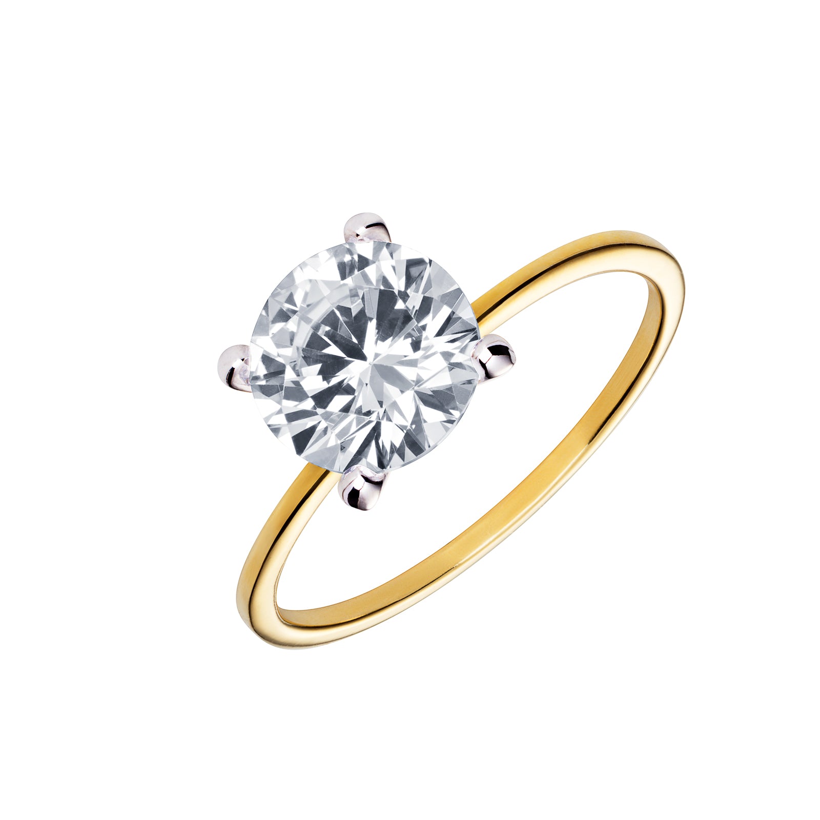 Silver Gold Plated Cubic Zirconia Solitaire Ring (Sr053b)