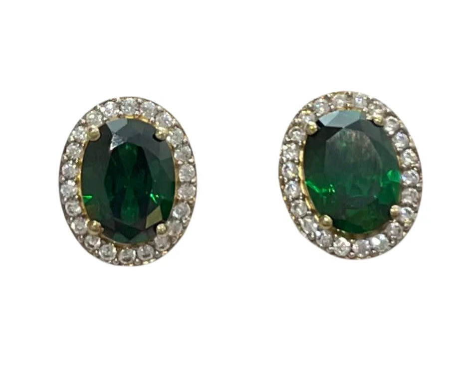 9ct Synthetic Emerald & Cubic Zirconia Studs (E660e)