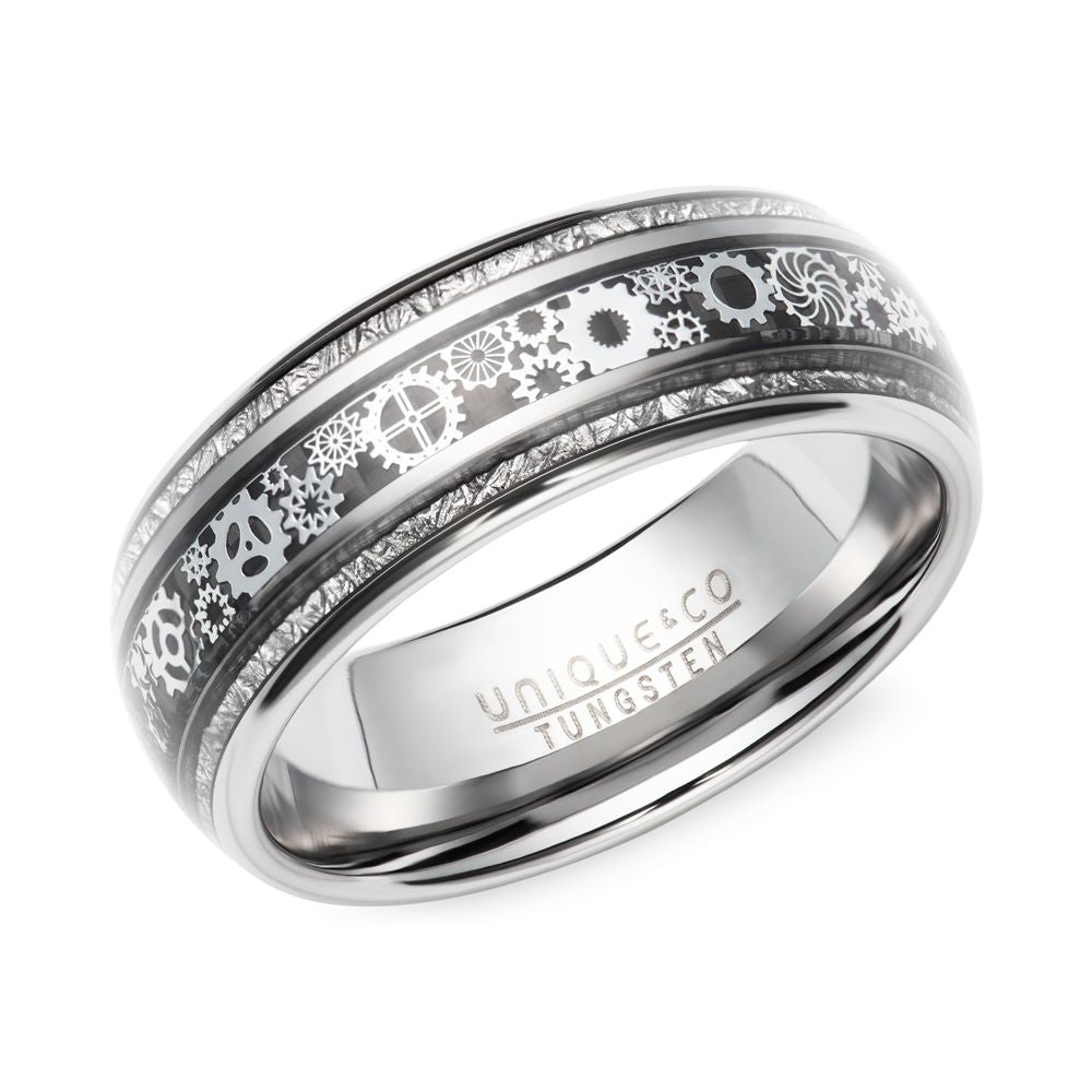 Tungsten 7mm Silver IP Plating Inlay Gents Wedding Ring (Tur 184)