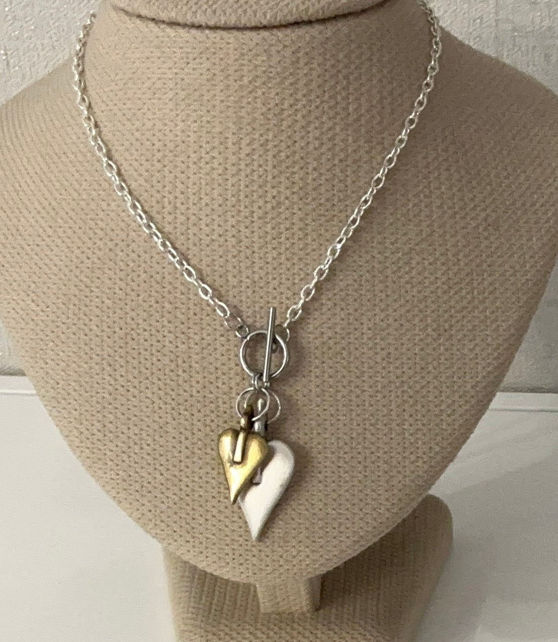 Danon Two Colour Heart T-bar Necklace