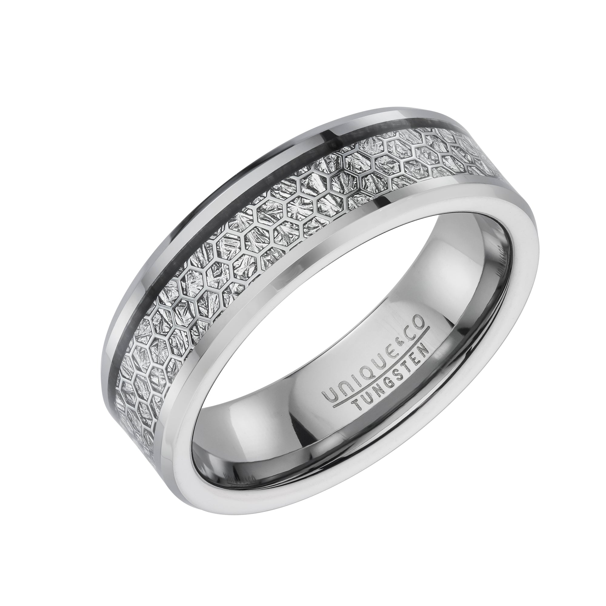 Tungsten 6mm Silver IP Plating Inlay Gents Wedding Ring (Tur 205)