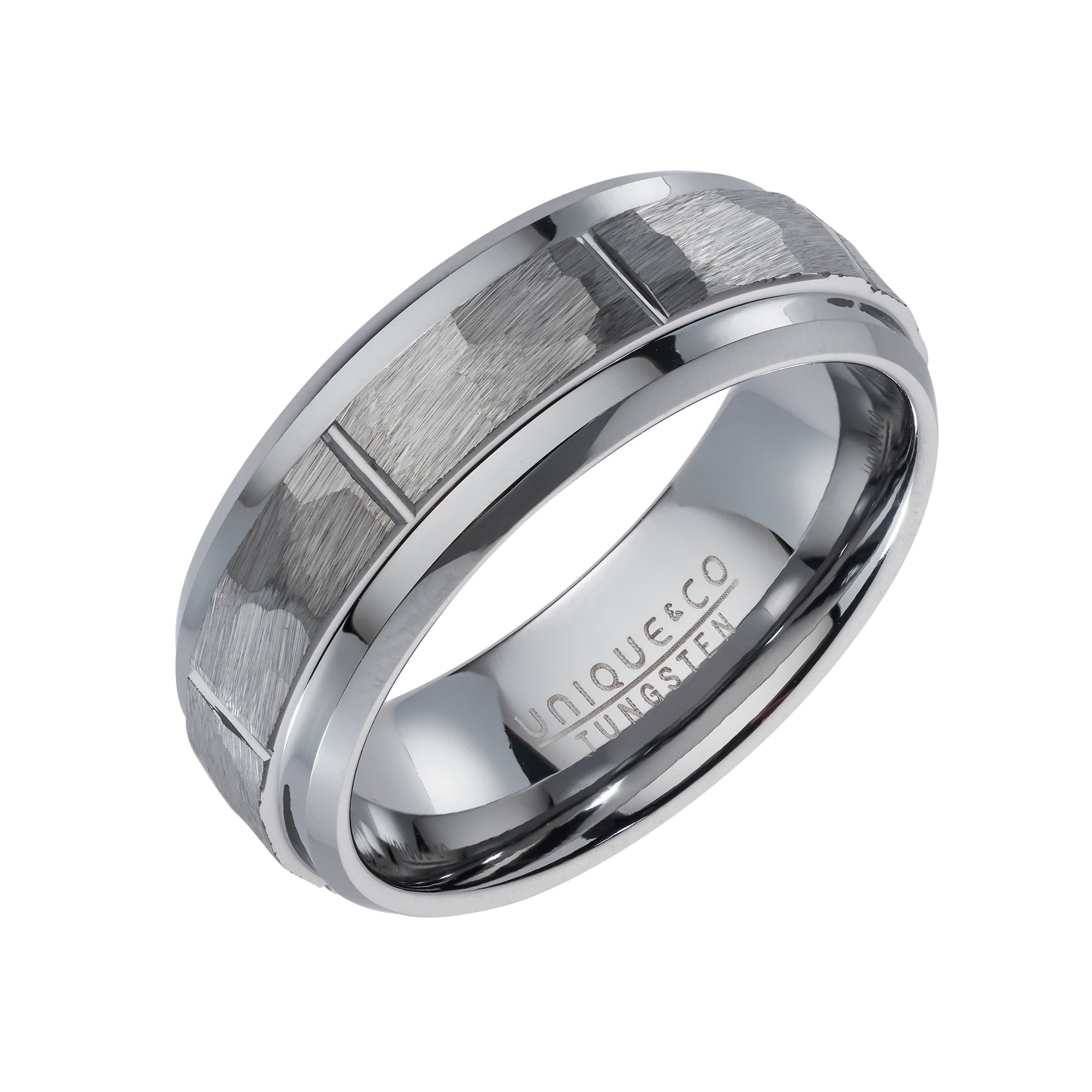 Tungsten 7mm Hammered & Polished Gents Wedding Ring (Tur 218)