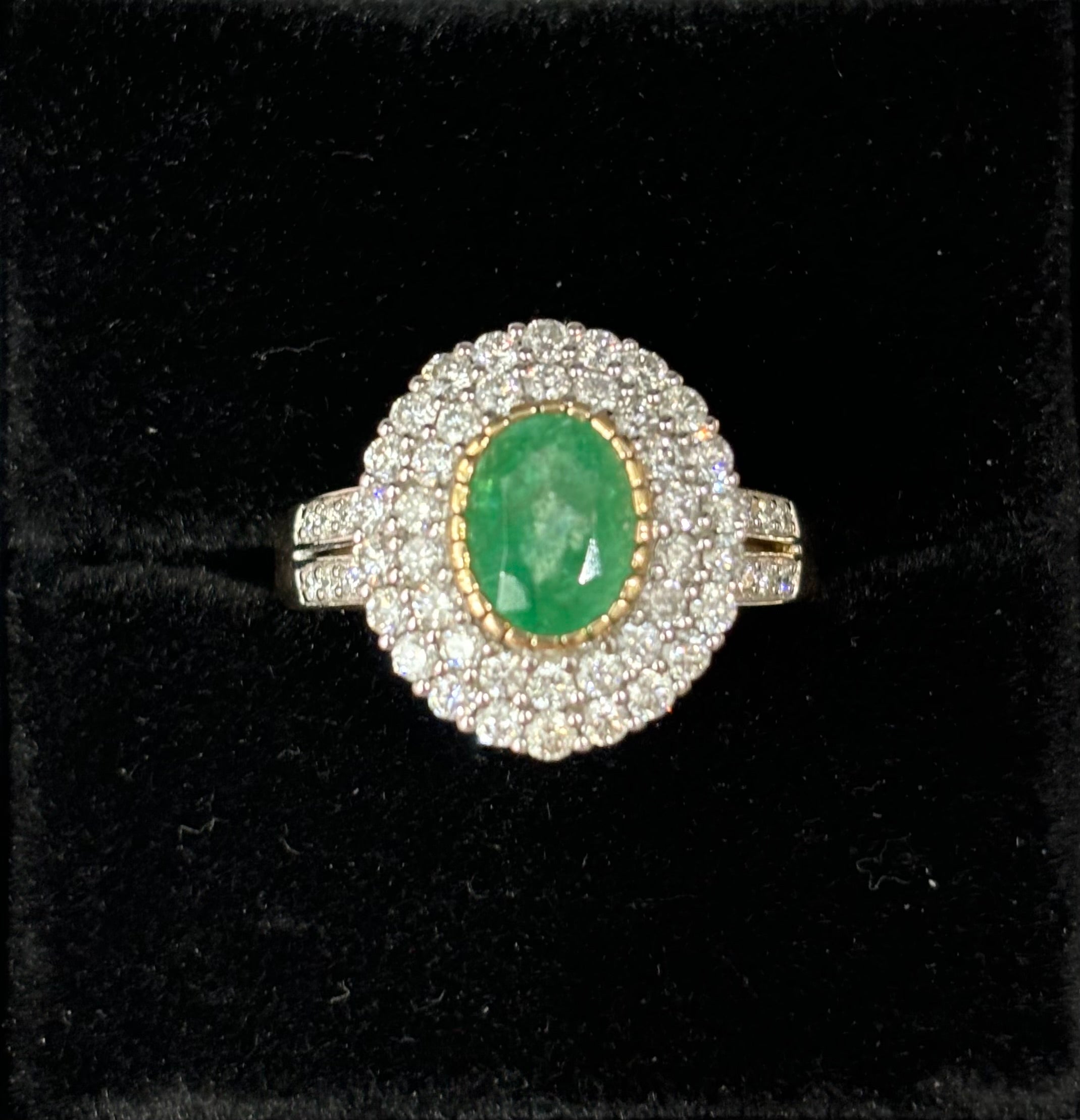 Oval Emerald & 2 Row Diamond Cluster Ring (R100e)
