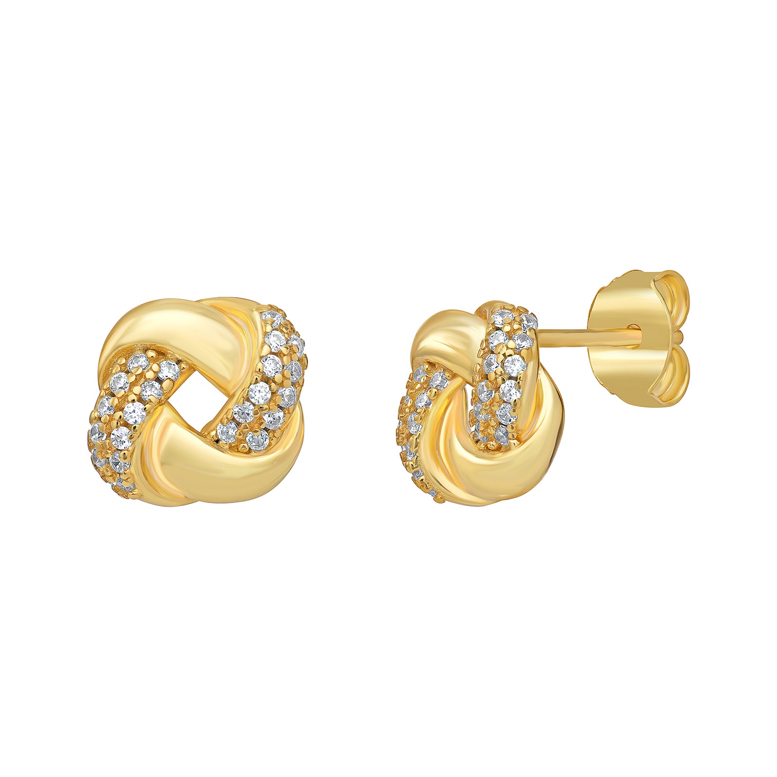 Silver Gold Plated Cubic Zirconia Knot Stud Earrings (Se040d)