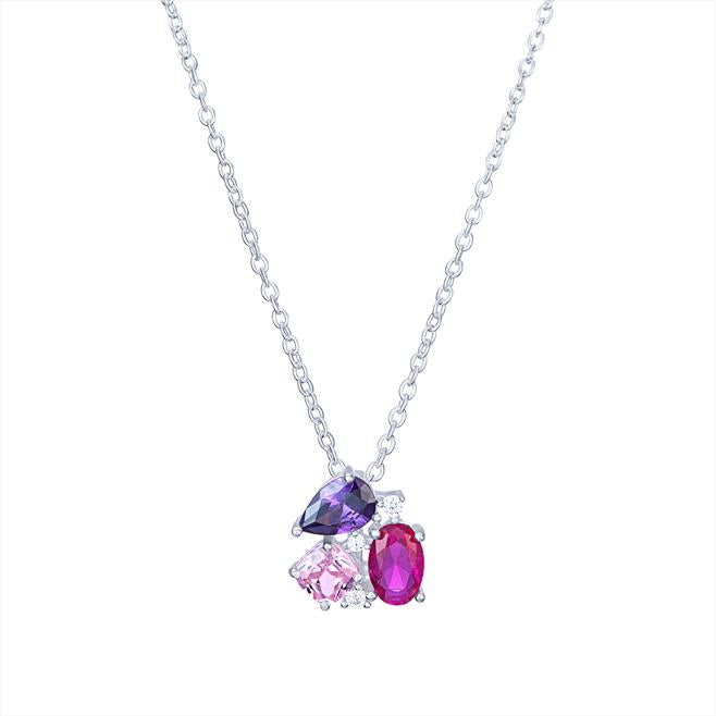 Silver Multi Coloured Necklace (Sn176a)