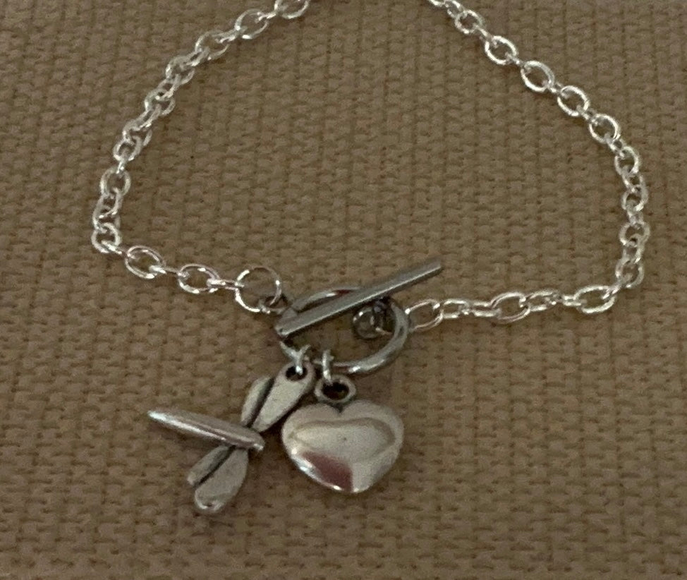Danon Heart & Dragonfly T-bar Bracelet
