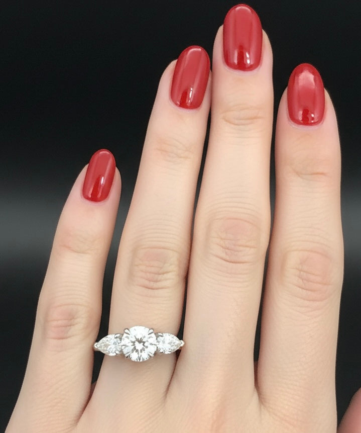 3.20ct Lab Diamond Round & Pear Shape 3 Stone Ring