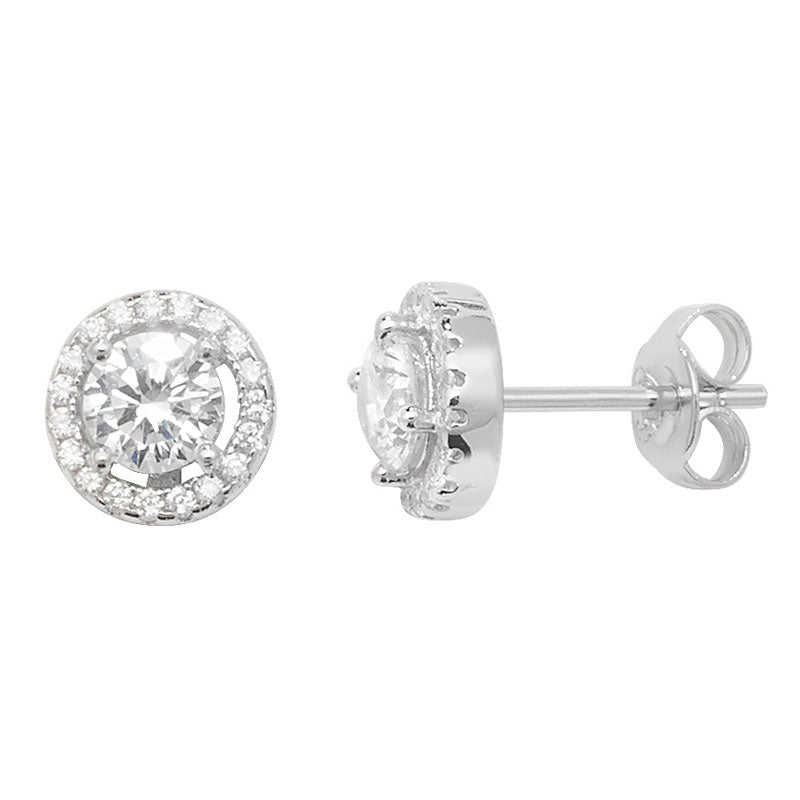 Silver Cubic Zirconia Stud Earrings (Se642a)