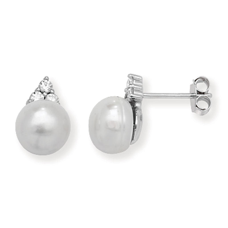 Silver Pearl & Cubic Zirconia Studs (Se811a)