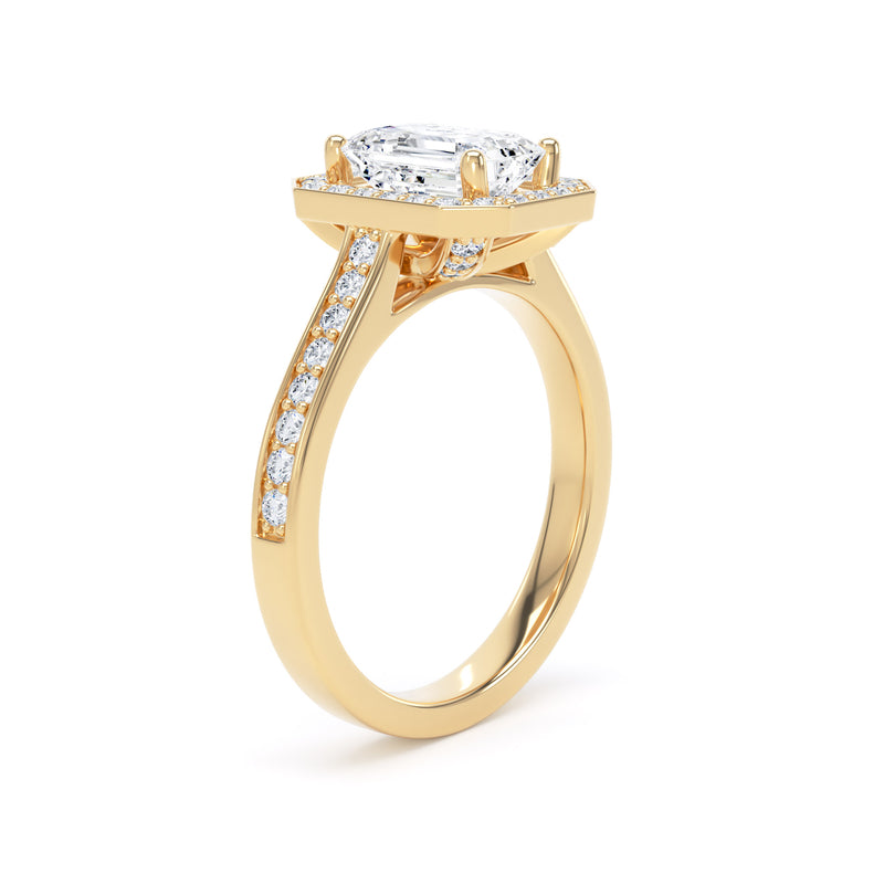 1.45ct Emerald Cut Halo Set Lab Grown Certified Diamond Solitare Ring (Ehg01)
