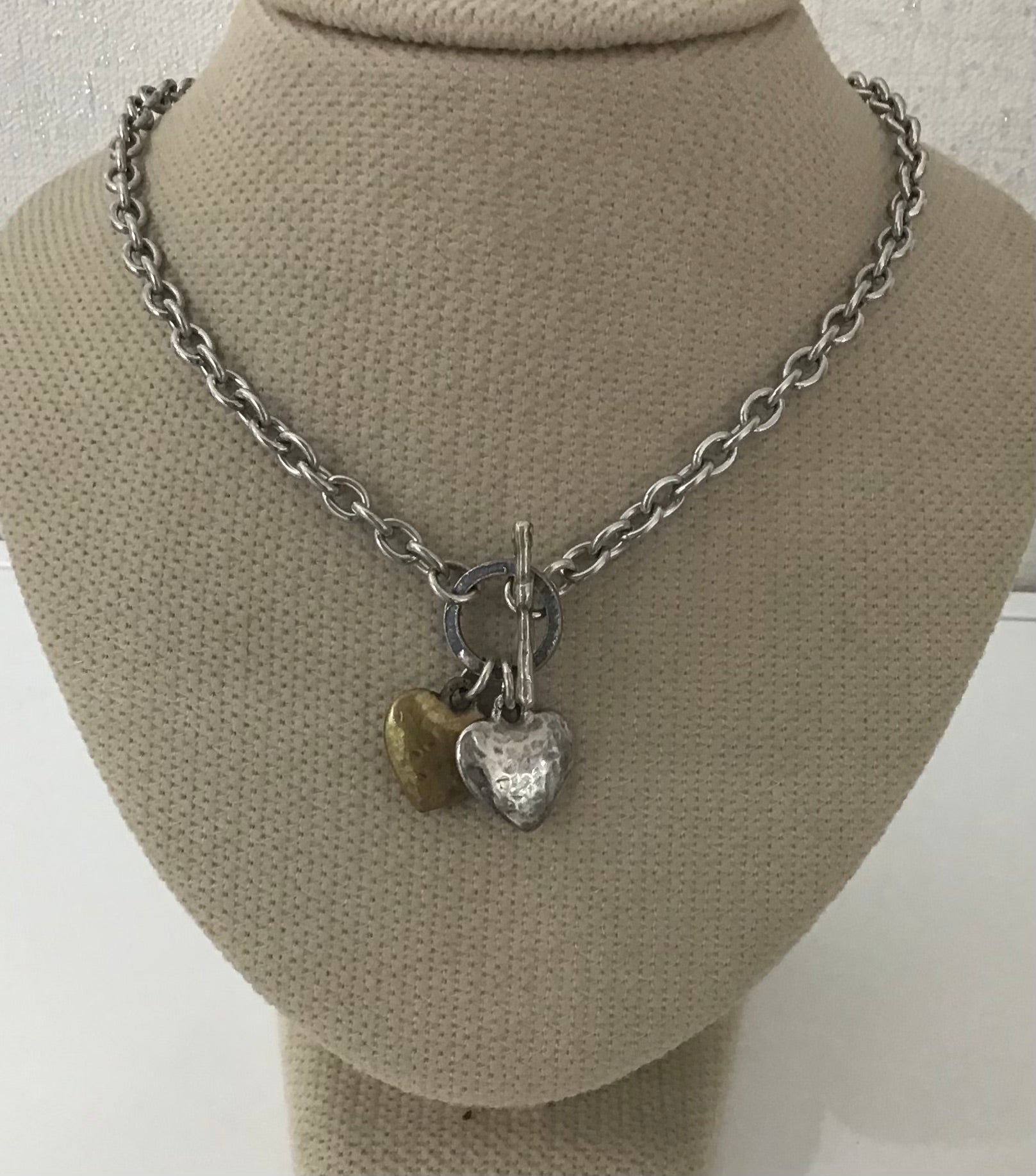 Danon Double Heart Two Colour T-bar Necklace