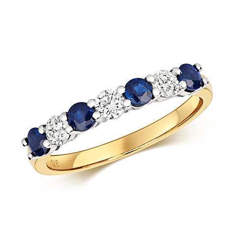 9ct Yellow Gold Sapphire Diamond Eternity Ring (Rs9031)