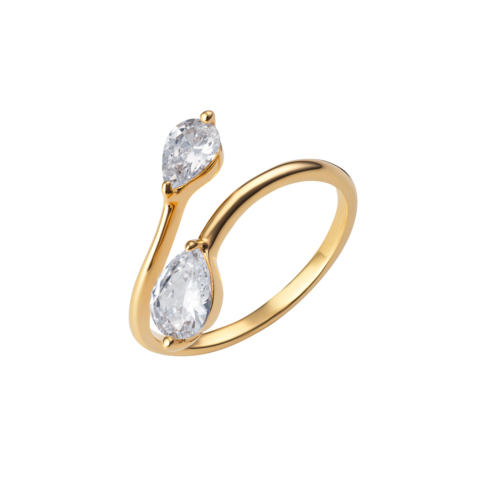 Silver Gold Plated Pear Shape Cubic Zirconia Ring (Sr202b)