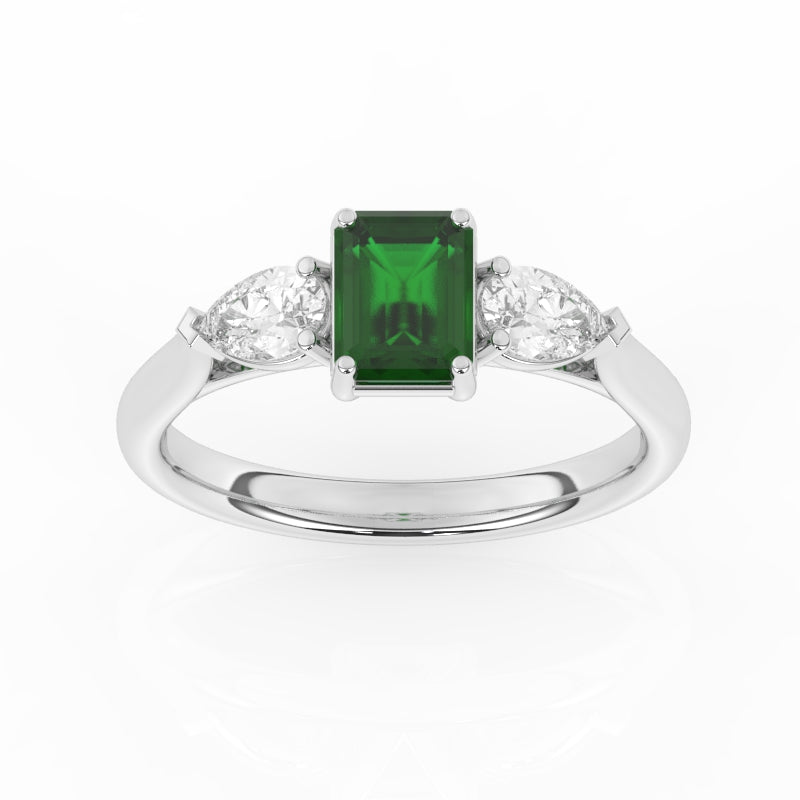 9ct White Gold Lab Grown Emerald & Diamond Ring (R82410em)