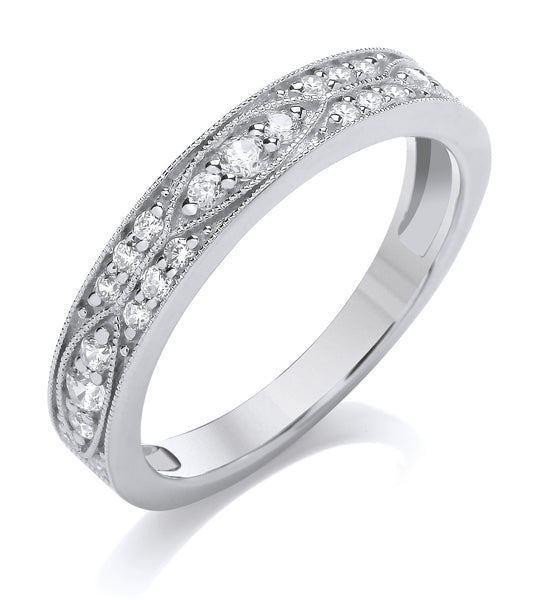 9ct White Gold Diamond Vintage Wedding Ring (Vnt-380-050-033)