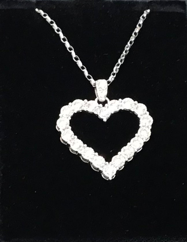 1.02ct Brilliant Cut Diamond Heart Pendant on 9ct White Gold Diamond Cut Belcher Chain