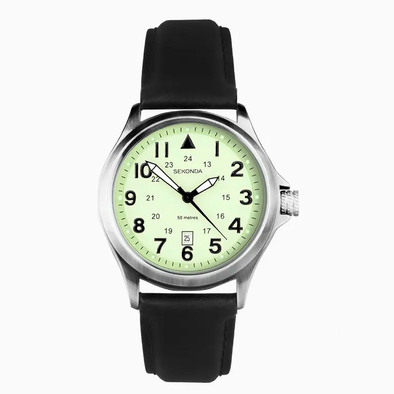 30094) Sekonda Black Leather Gents Watch