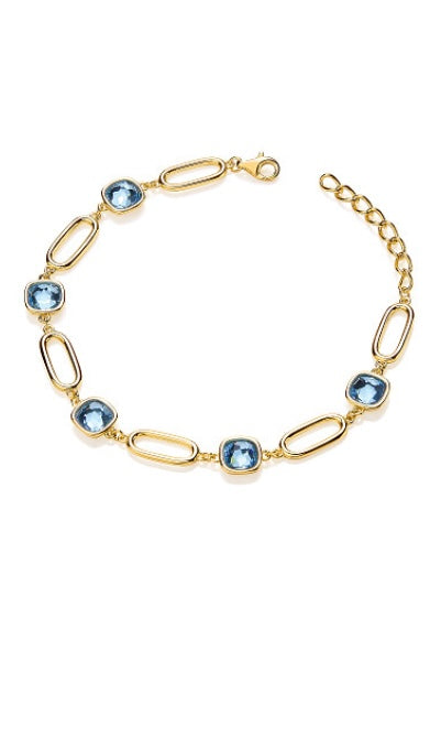 Silver Gold Plated Blue Customised Glass Ladies Bracelet (Jzbr083)