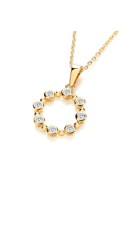 Silver Yellow Gold Plated Cubic Zirconia Pendant & Chain (Jzpd088)