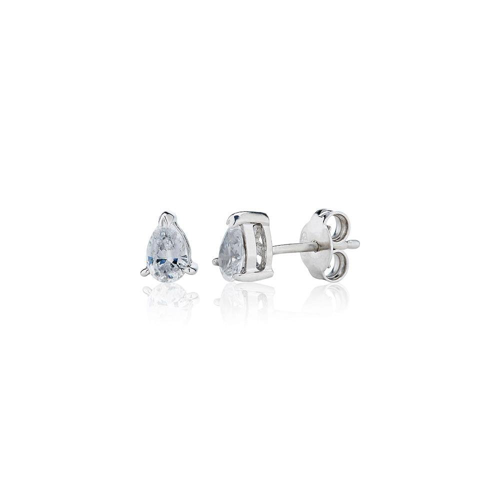 Perfection Silver Pear Shape Claw Set Stud Earrings