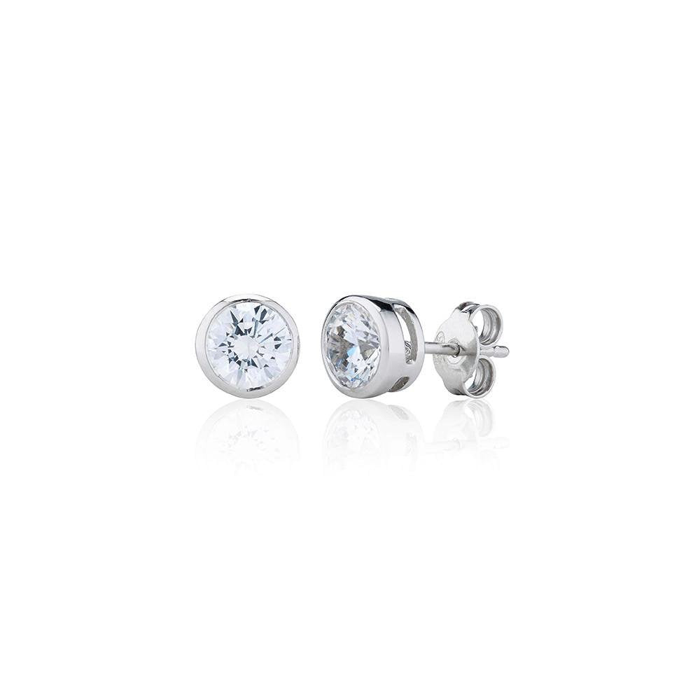 Perfection Silver Rubover Single Stone Stud Earrings