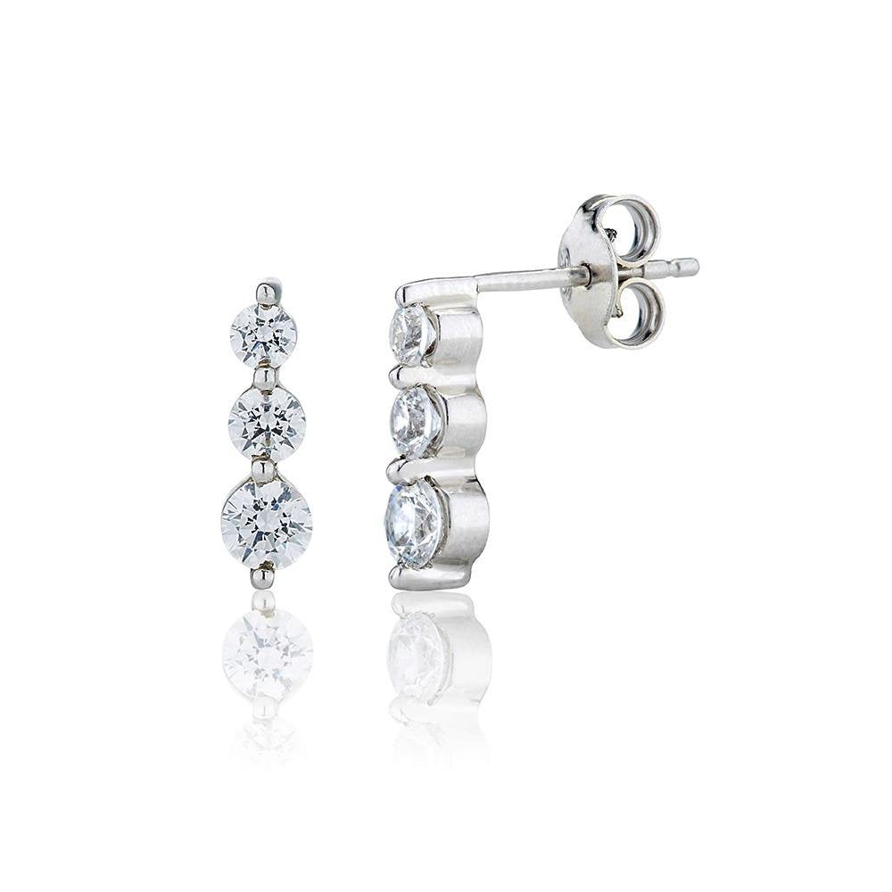 Perfection Silver Trilogy Claw Set Stud Earrings
