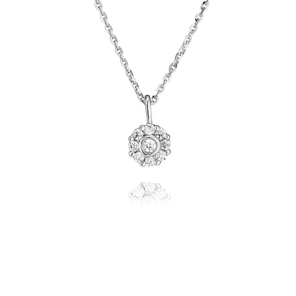 Perfection Silver Nine Stone Cluster Pendant & Chain