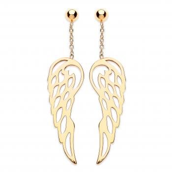9ct Gold Angel Wing Drop Earrings