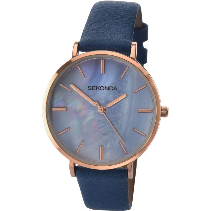 (2559) Sekonda Blue Leather Rose Gold Plated Ladies Watch