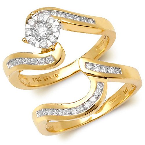 9ct Brilliant Cut Diamond Engagement Ring & Channel Set Shaped Wedding Ring