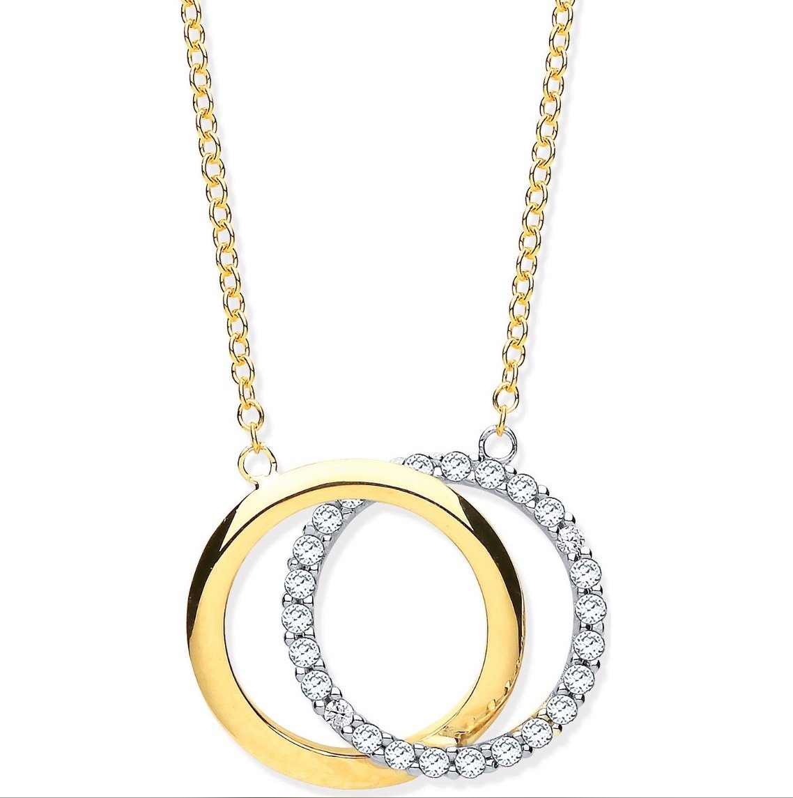 9ct Gold Cubic Zirconia Circles Pendant & 18” Chain