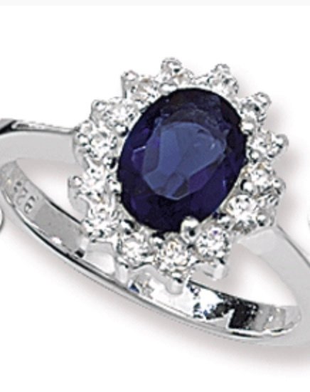Silver Sapphire Cubic Zirconia Ring