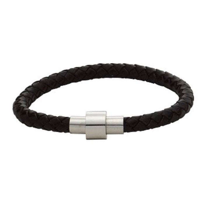 Black Leather Boys Bracelet & Magnetic Fastener