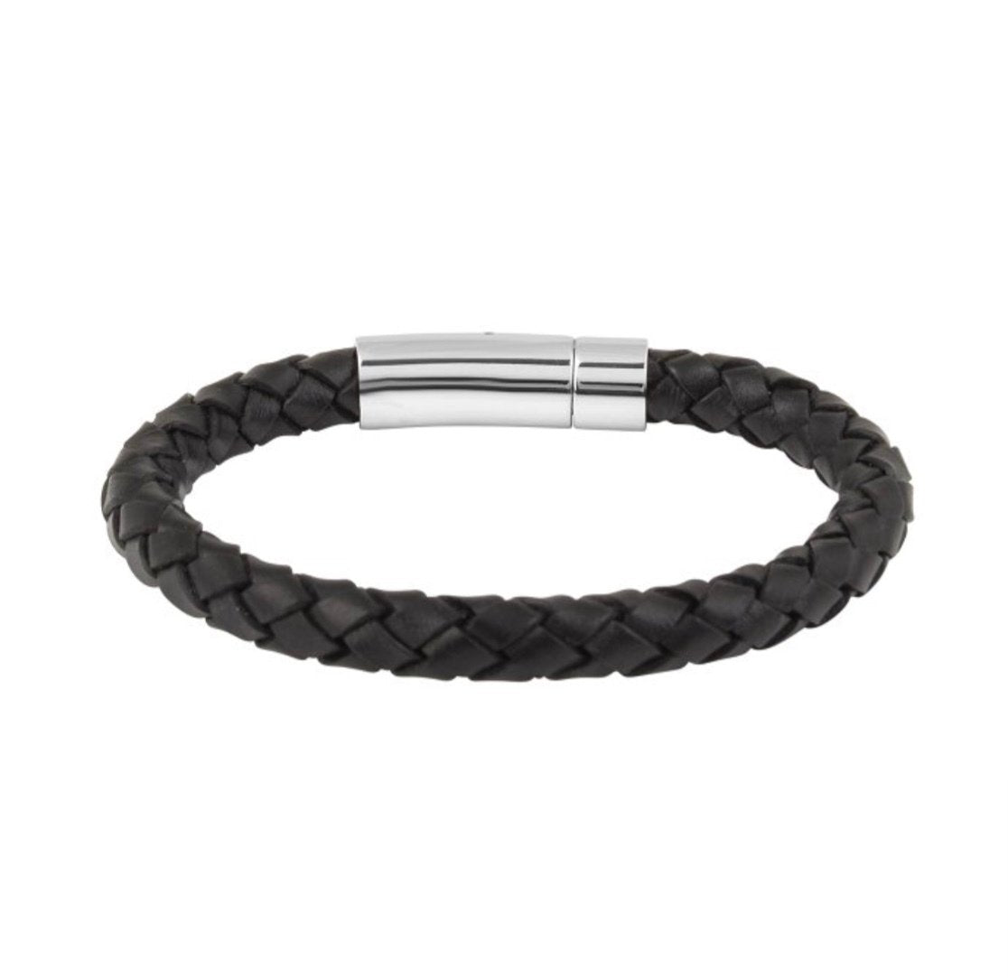 Black Leather Gents Bracelet & Magnetic Fastener