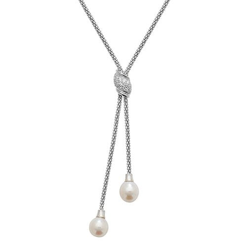 Silver Cubic Zirconia & Pearl Necklace