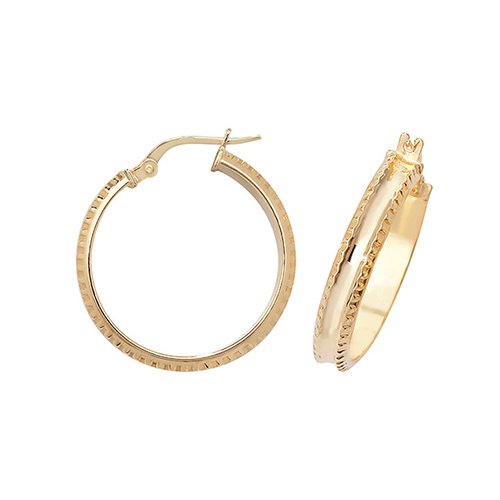 9ct Gold Rope Edge Creole Earrings