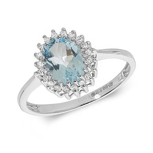 Aquamarine & Diamond Cluster Ring
