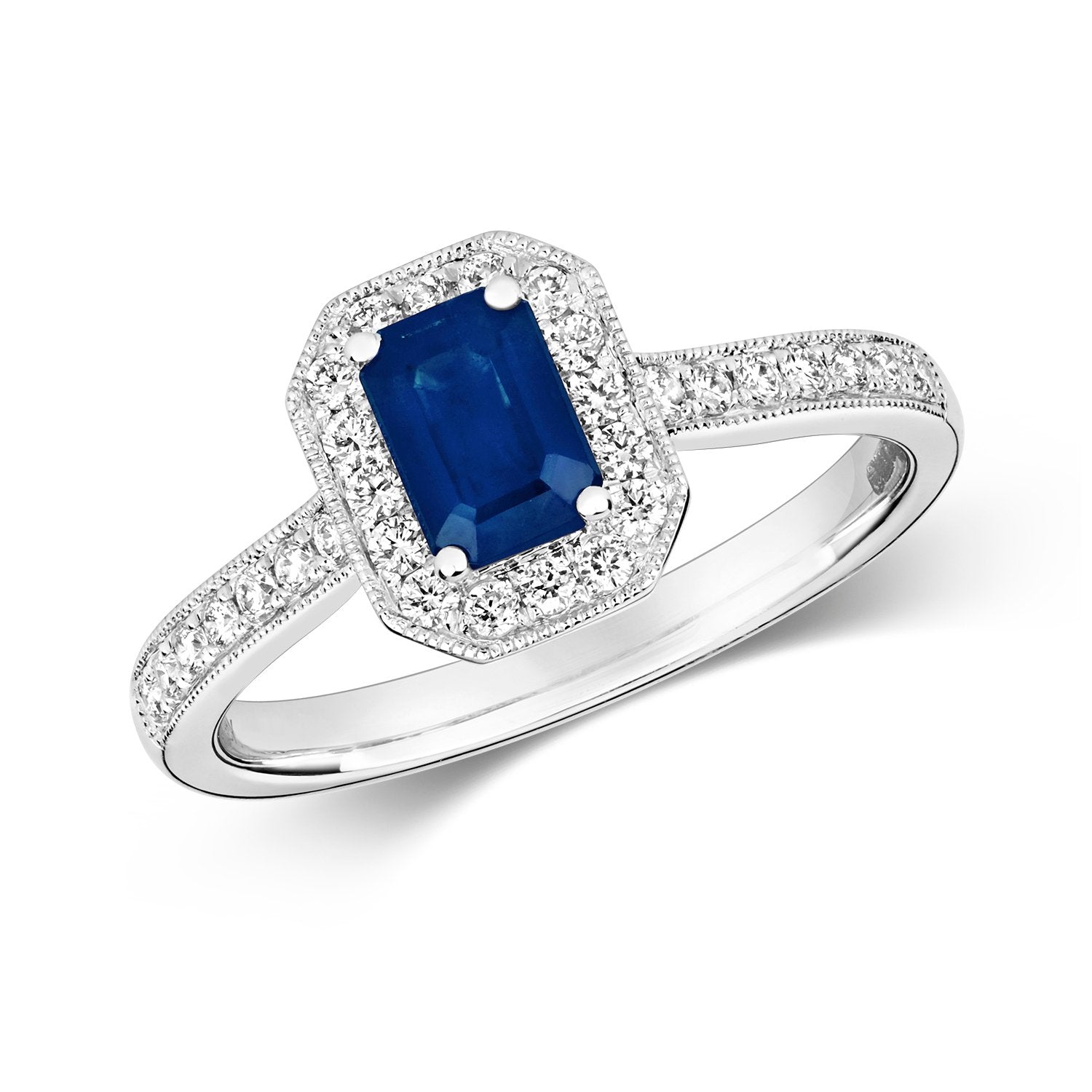 Sapphire & Diamond Octagon Shape Ring