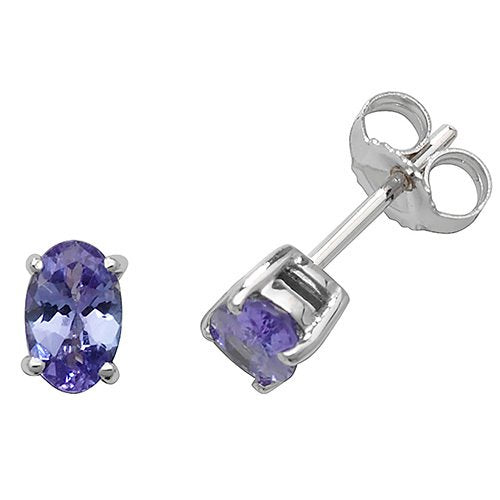 9ct White Gold Tanzanite Oval Stud Earrings