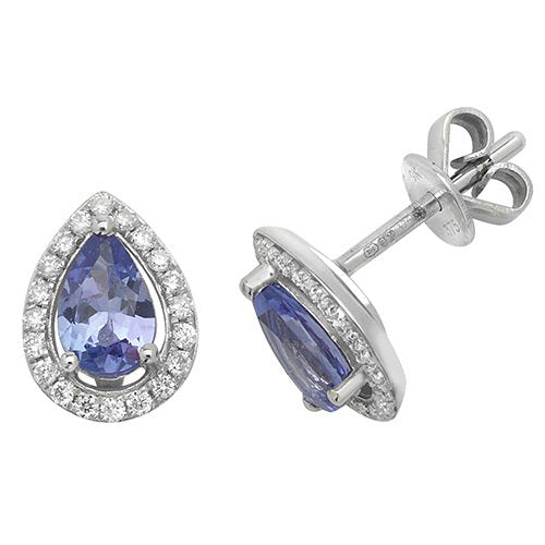 Tanzanite & Diamond Pear Shape Stud Earrings