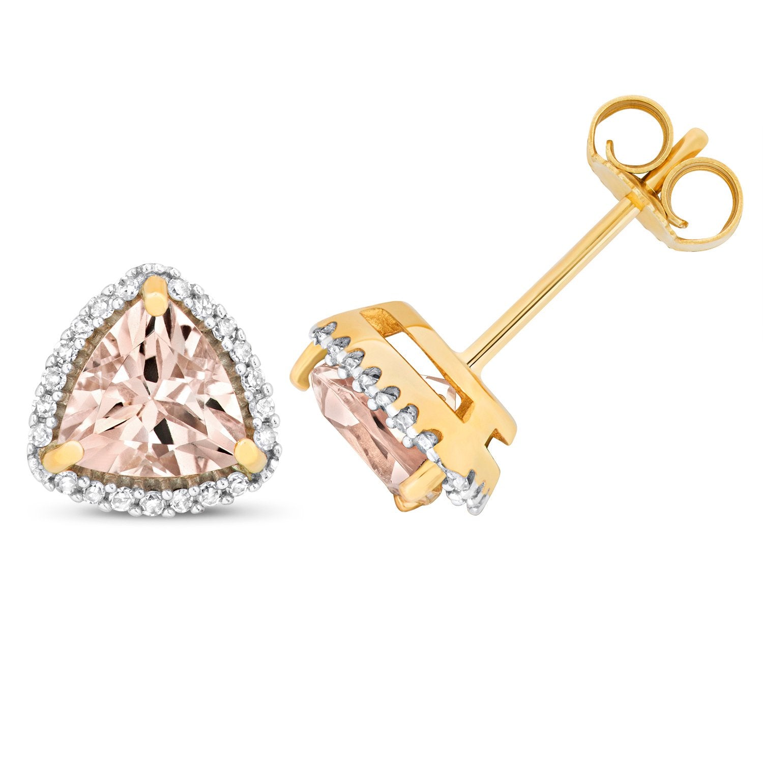 Morganite & Diamond Trillion Stud Earrings