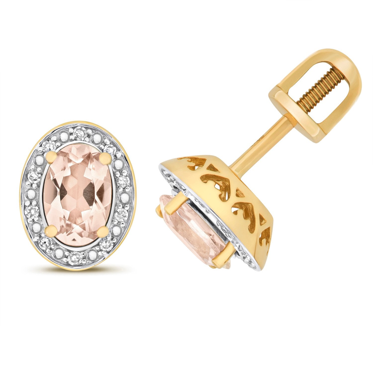 Morganite & Diamond Oval Stud Earrings