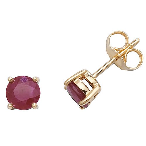 9ct Gold Round Ruby Stud Earrings